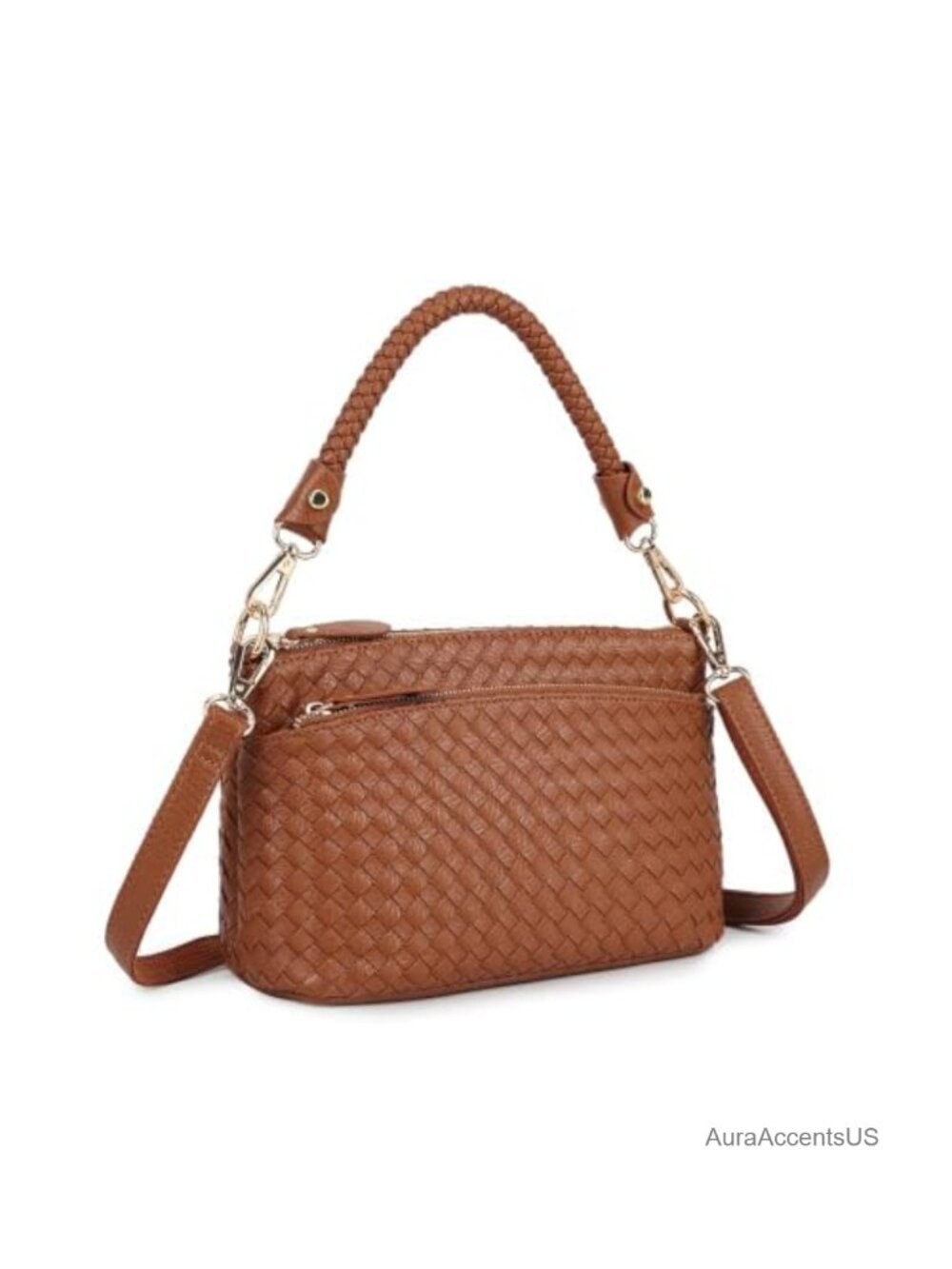 Vegan Leather Crossbody Bag for Women Small Shoulder Purse with Braided Top